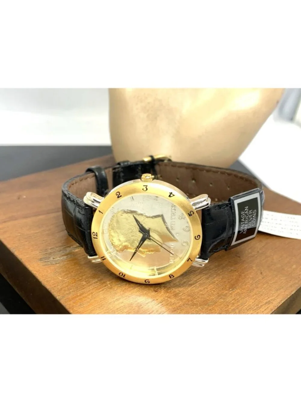 Brittania Men's Watch Vintage Liberty Kennedy USA Silver Coin Quartz Black Strap